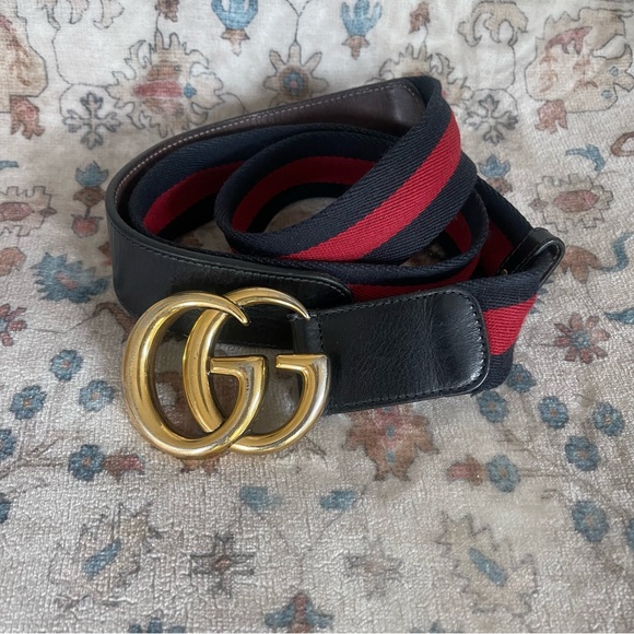 Gucci GG Marmont Buckle Belt with Red & Blue Strap - Picture 1 of 9